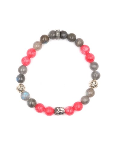 bracelet argent massif Labrodorite et la Rhodocrosite