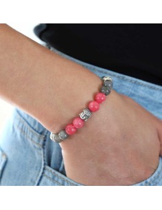 Bracelet Sethy, Bouddha en Argent, perles fines Labrodorite et Rhodocrosite. 2