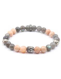 Labrodorite grise et la Perle de lune pêche et Bouddha argent