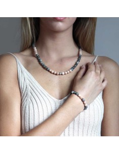 Collier Bouddha, labrodorite grise et perle de lune pêche et argent massif 2