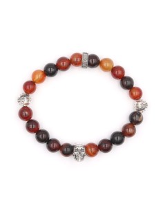 Bracelet Jadium agate rouge nuancée et argent massif skull 2