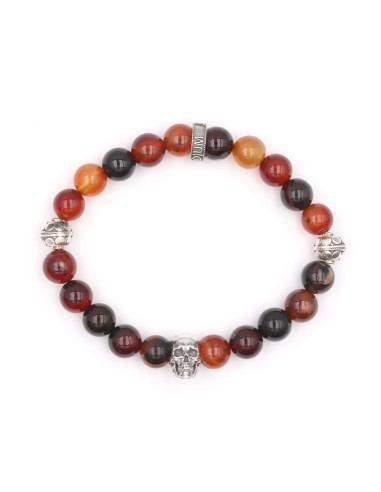 Bracelet perles fines agate rouge et crane argent massif de jadium