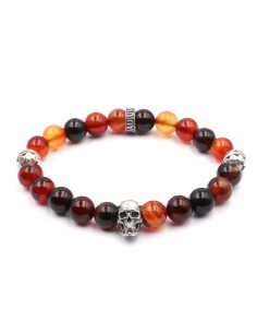 Bracelet Jadium agate rouge nuancée et argent massif skull