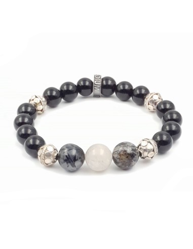 Bracelet en onyx, quartz rutilé et argent silver 925 Jadium