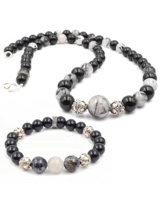 Parure Jadium en onyx, quartz rutilé et argent silver 925