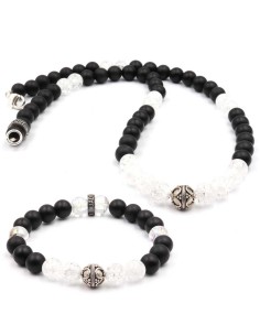Parure Jadium perles onyx et cristal de roche et argent