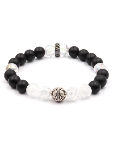 Bracelet  Jadium perles onyx et cristal de roche et argent