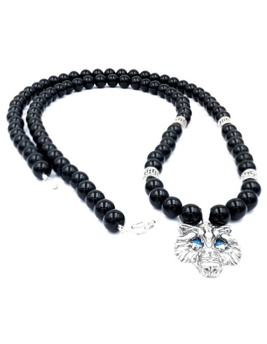 collier Loup tatouage de johnny en argent et perles onyx