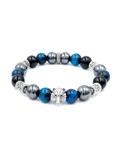 Bracelet tigre bleu, onyx et argent