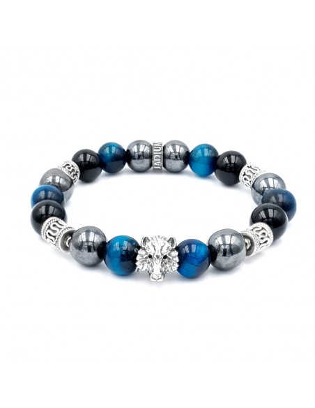 Bracelet tigre bleu, onyx et argent