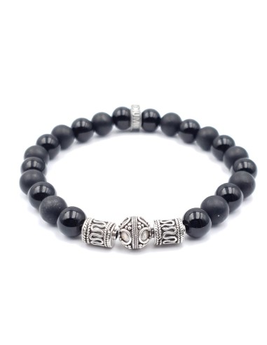 Bracelet  perles en onyx et argent, homme et femme