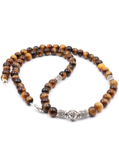 Collier perles oeil de tigre marron homme et femme
