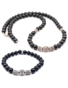 Duo perles en onyx et argent, homme et femme