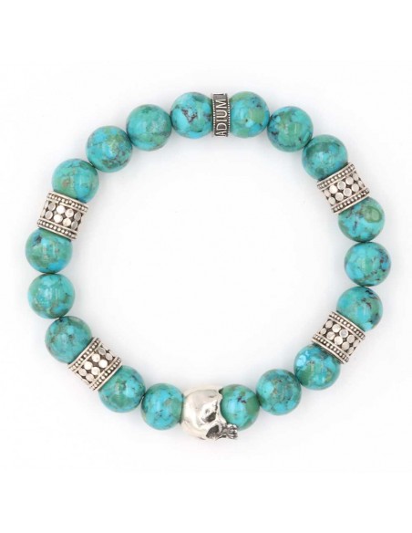 Bracelet homme Crâne perles turquoise et argent made in france