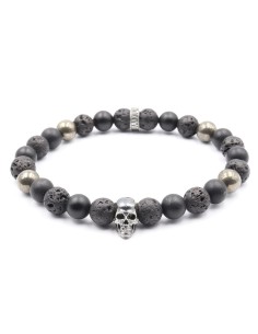 Bracelet pierre de lave, onyx mat, pyrite et argent 925 Jadium