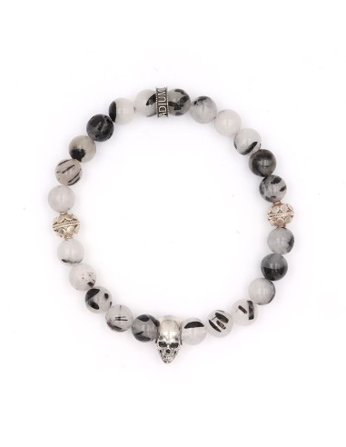 Bracelet perles de quartz rutilé noir et argent 925