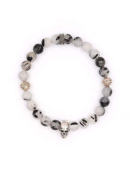 Bracelet perles de quartz rutilé noir et argent 925