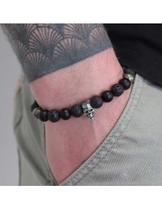 Bracelet pierre de lave, onyx mat, pyrite et argent 925 Jadium 2