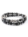 Bracelet double Jadium perles Dzi tibétaine et onyx, argent 925