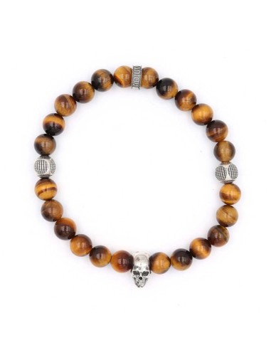 Bracelet oeil de tigre marron homme et femme et argent massif