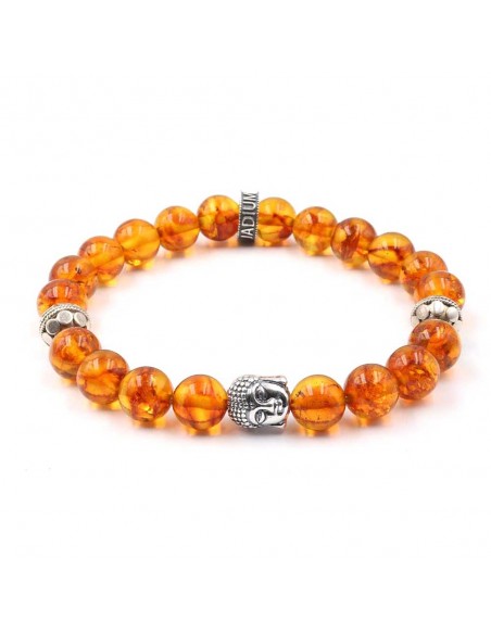 Bracelet bouddha Jadium perles ambre et argent massif