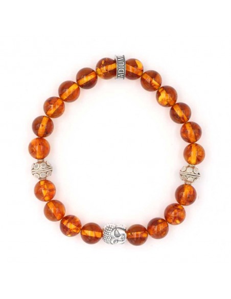 Bracelet bouddha Jadium perles ambre et argent massif