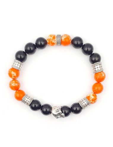 Chicago skull, bracelet homme en onyx noir, régalite et argent 925