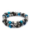 Bracelet double rang perles noires, argent et bleu tete de mort Jadium