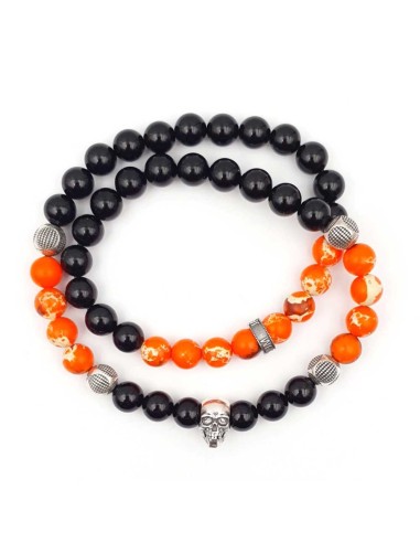 Bracelet Tulsa double rang en onyx noir et régalite, argent 925