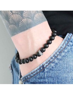 Bracelet onyx noir et argent massif homme femme 2