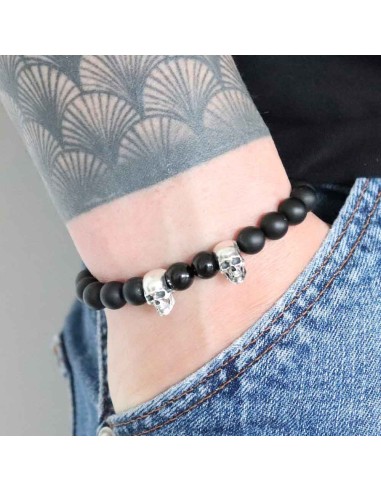 Dynasty dark duo, tête de mort et rondelle en argent et onyx noir