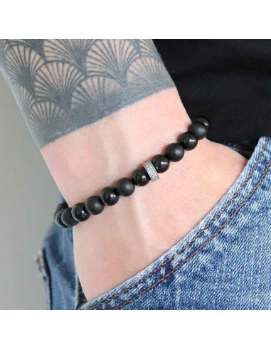 Bracelet Dynasty porté, onyx noir mat et brillant, argent 925