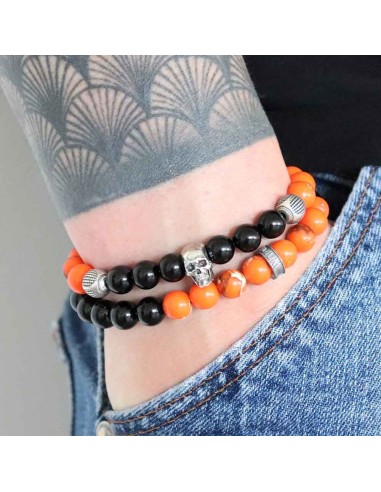 Bracelet Tulsa double rang en onyx noir et régalite, argent 925