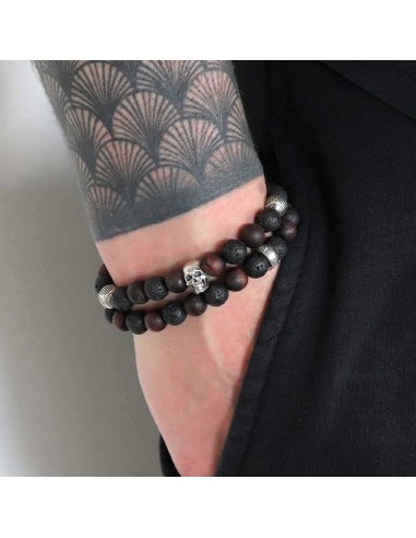 Gardner skull en pierre de lave et oeil de taureau mat, argent massif