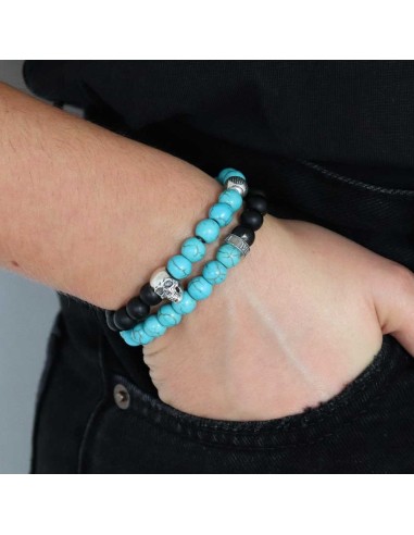Bracelet turquoise et noir et argent massif