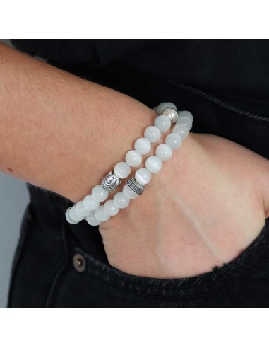 Bracelet double rang femme en œil de chat et argent 925