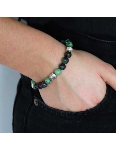 Bracelet ruby buddha en perles ruby zoisite et argent 925