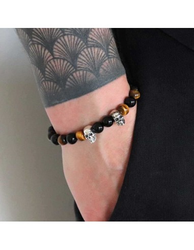 Bracelet Savannah Duo skull en onyx noir et oeil de tigre