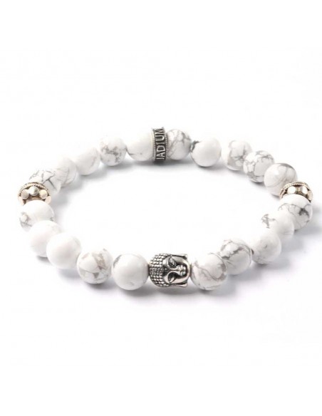 Bracelet en perles Howlite blanche et argent 925