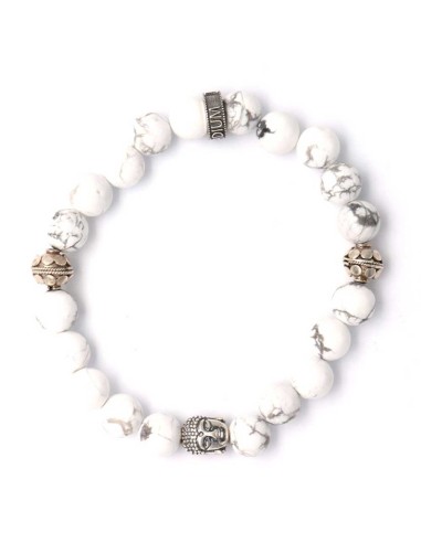 Bracelet en perles Howlite blanche et argent 925