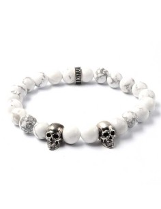 Bracelet Snow Duo Skull en Howlite blanche et argent massif