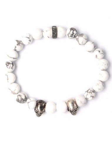 Bracelet Snow Duo Skull en Howlite blanche et argent massif