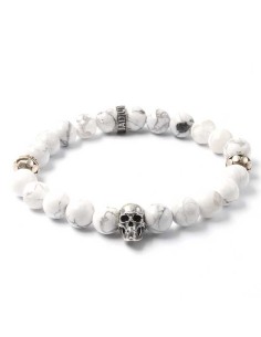 Bracelet Snow Skull en Howlite blanche et en argent massif