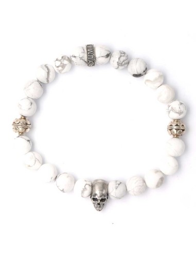 Bracelet Snow Skull en Howlite blanche et en argent massif