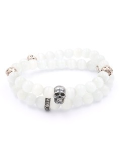 Bracelet skull et perles oeil de chat et argent 925