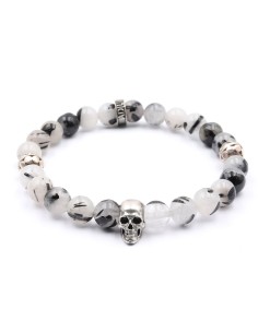 Bracelet perles de quartz rutilé noir et argent 925