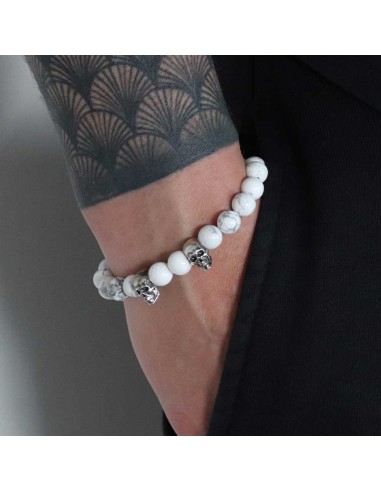 Bracelet Snow Duo Skull en Howlite blanche et argent massif