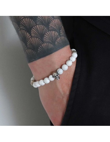 Bracelet Snow Skull en Howlite blanche et en argent massif