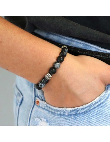 Bracelet en perles obsidienne flocon de neige et argent 925