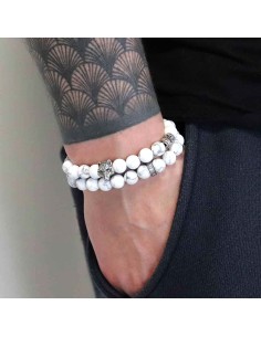 Bracelet tatouage Loup de Johnny en Howlite blanche 2